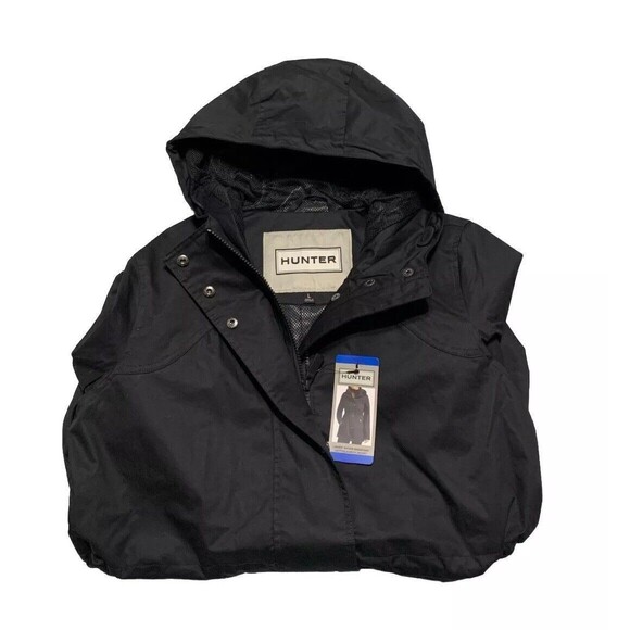 HUNTER Women's Size XS Cotton Smock Hooded Rain Jacket Water Resistant Black - Picture 12 of 12